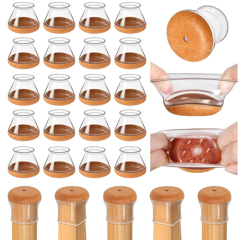 OCONDA 20 Pcs Chair Leg Floor Protectors for Hardwood Floors, Black Rubber Furniture Sliders with Felt, Silicone Furniture Leg Caps Covers, Fit Round Diameter (0.8"" to 1.2"") - Image 1